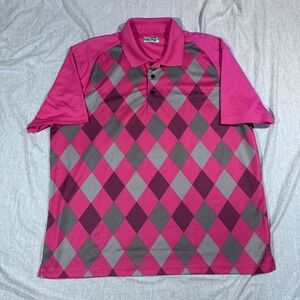 Pro Tour Polo Shirt Mens 2XL Golf Pink Gray Argyle Golf CoolPlay Performance XXL